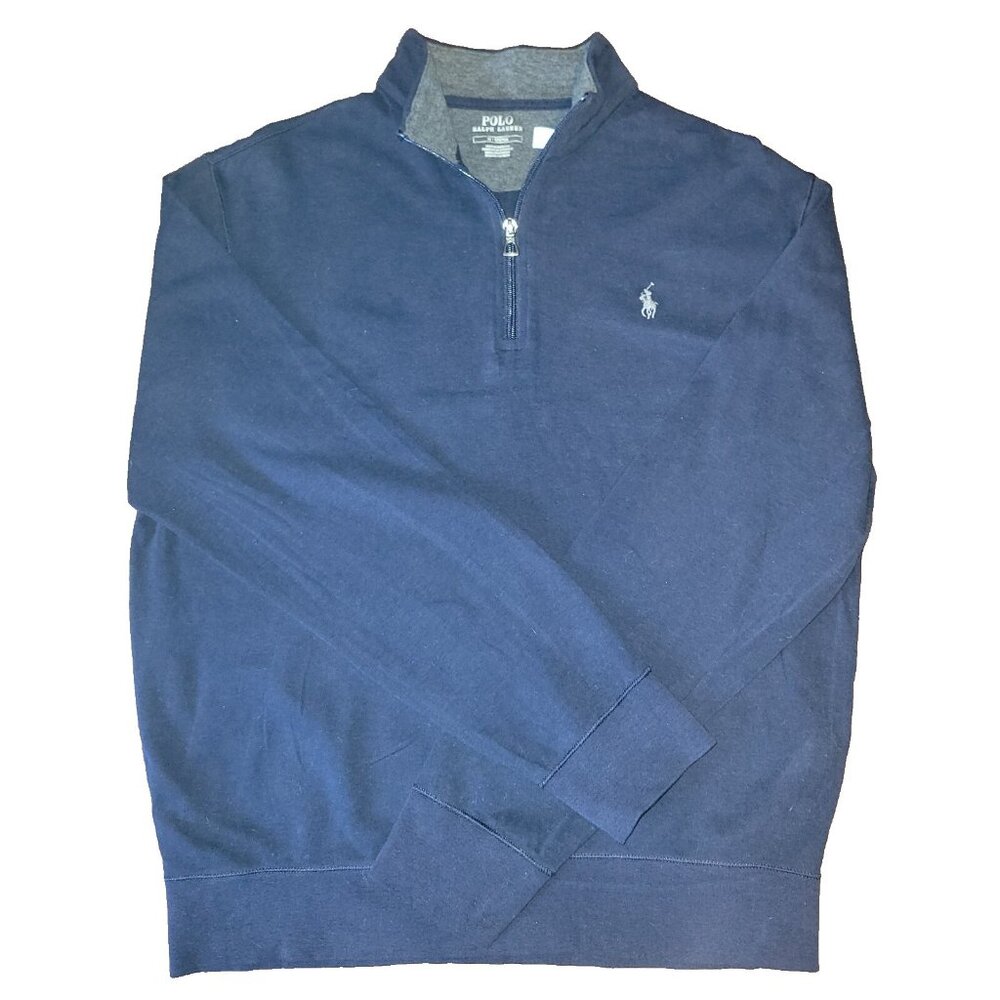 Polo Ralph Lauren Shirt Mens Medium Navy Blue 1/4 Zip Up Pullover Viscose Blend